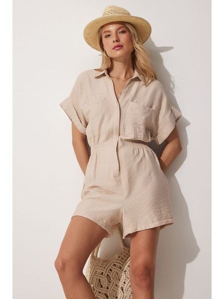 Happiness Istanbul Kombinezon w kolorze beżowym rozmiar: 38. Brązowe kombinezony Happiness Istanbul, bez wzorów, bez kołnierzyka, bez ramiączek. Za 74,63 zł.