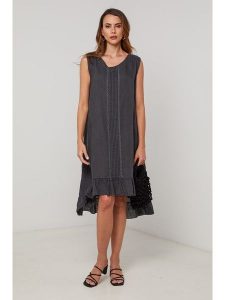 Lin Passion Lniana sukienka w kolorze granatowym rozmiar: 36/38. Niebieskie sukienki Lin Passion, bez wzorów, ze lnu, klasyczne, bez kołnierzyka, bez ramiączek, midi. Za 152,99 zł.