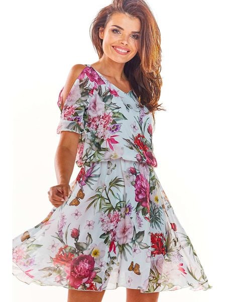 Awama Sukienka ze wzorem rozmiar: M. Białe sukienki Awama, m, bez wzorów, bez kołnierzyka, bez ramiączek, mini. Za 121,80 zł.