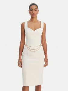 Fracomina Sukienka koktajlowa FR26SD2017W42901 Écru Slim Fit. Sukienki Fracomina, xl, bez wzorów, z syntetyku, wizytowe, bez kołnierzyka, bez ramiączek. Za 699,99 zł.