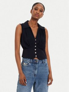 Morgan Top 242-OPLI Granatowy Slim Fit. Niebieskie topy Morgan, bez wzorów, z syntetyku, bez kołnierzyka, bez ramiączek. Za 190,99 zł.