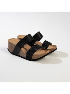 BACKSUN Klapki "Libreville" w kolorze czarnym na koturnie rozmiar: 40. Czarne klapki Backsun, bez wzorów, z otwartym noskiem, bez obcasa, na koturnie. Za 130,99 zł.