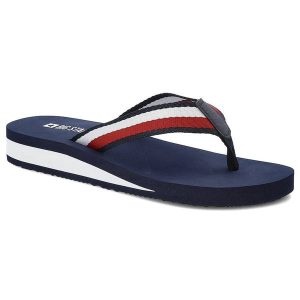 Granatowe Japonki Big Star Wygodne Buty Damskie. Niebieskie klapki Big Star, z aplikacjami, z materiału, bez obcasa. Za 79,99 zł.
