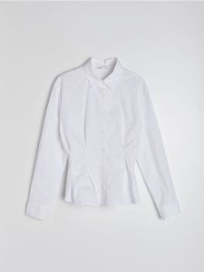 Bawełniana koszula slim fit - biały. Białe koszule Sinsay, l, bez wzorów, z bawełny, bez kołnierzyka, bez ramiączek. Za 49,99 zł.