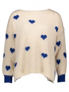 Miss goodlife Sweter w kolorze kremowo-granatowym rozmiar: XL. Brązowe swetry oversize miss goodlife, xl, bez wzorów, z wełny, bez ramiączek. Za 193,24 zł.