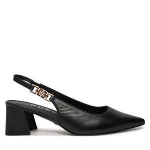Sandały Guess. Czarne sandały Guess, z aplikacjami, bez obcasa, na słupku, bez zapięcia. Za 359,99 zł.