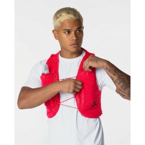 Kamizelka do biegania / Kamizelka nawadniająca – wiele przegród. Czerwone kamizelki HYSTRIDE, bez wzorów, bez kołnierzyka, bez ramiączek, bez kaptura. Za 195,00 zł.