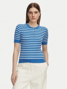 Tommy Hilfiger Sweter WW0WW49613 Niebieski Slim Fit. Niebieskie swetry klasyczne TOMMY HILFIGER, s, z bawełny, bez kołnierzyka. Za 529,99 zł.