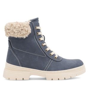 Trzewiki Go Soft. Niebieskie botki Go Soft, bez wzorów, bez obcasa, na płaskiej podeszwie, bez zapięcia. Za 179,99 zł.