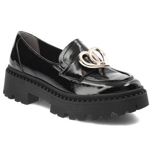 Czarne Półbuty Armodo Damskie Eleganckie Obuwie. Czarne półbuty Armodo, bez wzorów, ze skóry, bez obcasa, bez zapięcia. Za 331,99 zł.