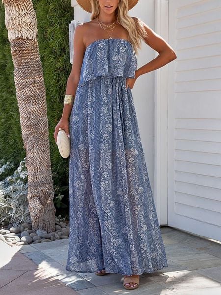 Milan Kiss Sukienka w kolorze niebiesko-białym rozmiar: L. Białe sukienki Milan Kiss, l, bez wzorów, bez kołnierzyka, bez ramiączek, maxi. Za 144,58 zł.