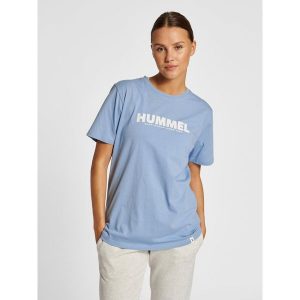 Koszulka Hummel Legacy. Niebieskie bluzki Hummel, bez wzorów, sportowe, bez kołnierzyka, bez ramiączek. Za 109,50 zł.