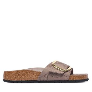 Klapki Birkenstock. Brązowe klapki Birkenstock, bez wzorów, bez obcasa. Za 444,99 zł.