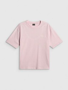 4F T-shirt loose z nadrukiem damski - różowy S. Czerwone t-shirty 4f, s, bez wzorów, z bawełny, bez kołnierzyka, bez ramiączek. Za 59,99 zł.