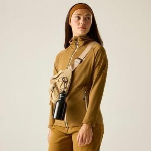 Damska bluza środkowa z kapturem i rozciągliwym zamkiem błyskawicznym Nomadic. Brązowe bluzy Dare 2b, bez wzorów, z elastanu, z kapturem. W wyprzedaży za 229,99 zł.