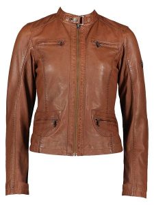 HIS Skórzana kurtka w kolorze karmelowym rozmiar: 40. Brązowe kurtki HIS, bez wzorów, ze skóry, bez kaptura. Za 478,99 zł.