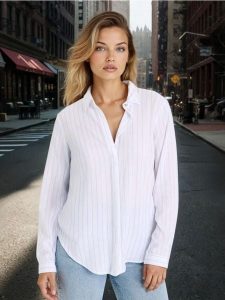 Koszula z długim rękawem w paski - biały. Białe koszule Sinsay, l, bez wzorów, bez kołnierzyka, bez ramiączek. Za 29,99 zł.