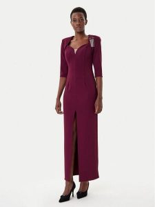 Rinascimento Sukienka wieczorowa CFC0125271003 Bordowy Slim Fit. Czerwone sukienki Rinascimento, s, bez wzorów, z syntetyku, wizytowe, bez kołnierzyka, bez ramiączek. Za 682,43 zł.