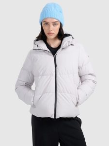 4F Kurtka puchowa z wypełnieniem syntetycznym damska - szara M. Szare kurtki 4f, na zimę, m, bez wzorów, z puchu, bez kaptura. Za 399,99 zł.
