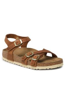 Birkenstock Sandały Kumba 1021489 Brązowy. Brązowe sandały Birkenstock, bez wzorów, z syntetyku, bez obcasa, na płaskiej podeszwie, bez zapięcia. Za 579,99 zł.