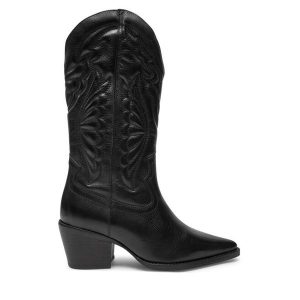 Kowbojki Bronx. Czarne buty zimowe Bronx, bez obcasa, na słupku, bez zapięcia. Za 909,99 zł.