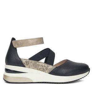 Półbuty Remonte. Czarne czółenka Remonte, bez wzorów, bez obcasa, na koturnie, bez zapięcia. Za 369,99 zł.