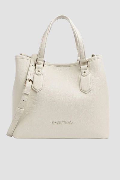 VALENTINO Torebka w kolorze ecru Brixton Shopping SS26. Brązowe kuferki Valentino by Mario Valentino, bez wzorów, bez dodatków. W wyprzedaży za 368,99 zł.