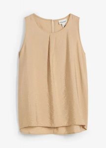 Top z lejącego materiału z wiskozą. Brązowe topy bonprix, bez wzorów, z wiskozy, eleganckie, bez kołnierzyka, bez ramiączek. Za 37,99 zł.