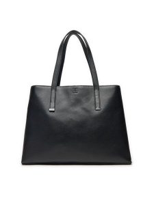 Calvin Klein Torebka Ck Plaque Medium Shopper K60K612782 Czarny. Czarne shopper bag Calvin Klein, bez wzorów, ze skóry, bez dodatków. Za 439,99 zł.