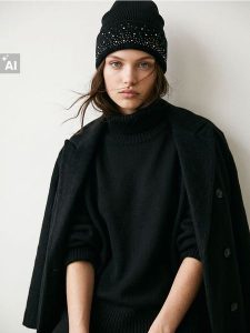 Czapka beanie z domieszką wiskozy i cyrkoniami - czarny. Czarne czapki Sinsay, bez wzorów, z wiskozy. Za 24,99 zł.