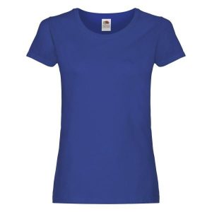 Oryginalna Bawełniana Koszulka Dla Kobiet. Niebieskie bluzki FRUIT OF THE LOOM, xl, bez wzorów, z bawełny, sportowe, bez kołnierzyka, bez ramiączek. Za 33,99 zł.