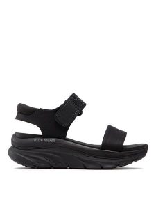 Skechers Sandały New Block 119226/BBK Czarny. Czarne sandały Skechers, bez wzorów, z materiału, bez obcasa, na koturnie, bez zapięcia. Za 199,99 zł.