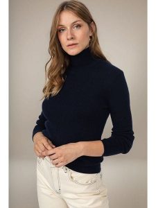 Perfect Cashmere Kaszmirowy golf "Elly" w kolorze granatowym rozmiar: L. Niebieskie golfy Perfect Cashmere, bez wzorów, z kaszmiru. Za 482,03 zł.