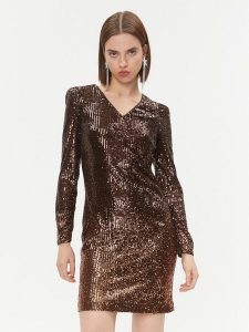 DKNY Sukienka codzienna DD3HZ942 Brązowy Regular Fit. Brązowe kombinezony DKNY, na co dzień, bez wzorów, z syntetyku, bez kołnierzyka, bez ramiączek, proste. Za 639,99 zł.
