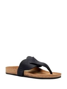 Comfortfusse Skórzane japonki w kolorze czarnym rozmiar: 38. Czarne klapki Comfortfüße, bez wzorów, z nubiku, z otwartym noskiem, bez obcasa. Za 219,08 zł.