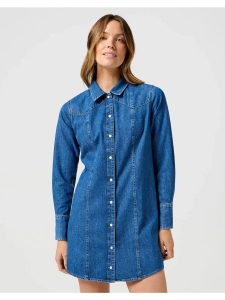 WRANGLER DAMSKA SUKIENKA JENSOWA REG DENIM DRESS 112356498 W9M7018373. Sukienki Wrangler, m, bez wzorów, z denimu, bez kołnierzyka, bez ramiączek. Za 199,99 zł.