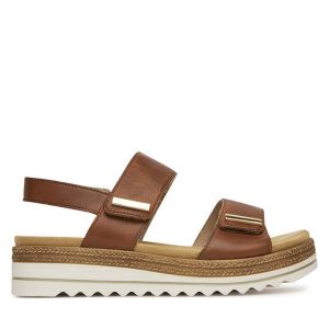 Sandały Remonte. Brązowe sandały Remonte, bez wzorów, bez obcasa, na koturnie, bez zapięcia. Za 303,99 zł.