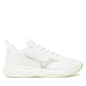 Buty halowe Mizuno. Białe buty sportowe Mizuno, bez wzorów, bez zapięcia, mizuno wave. Za 479,99 zł.