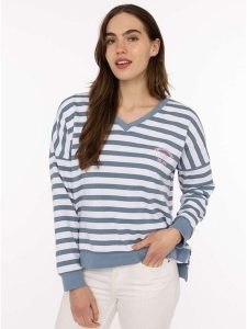 Zwillingsherz Bluza w kolorze niebiesko-białym rozmiar: S/M. Białe bluzy Zwillingsherz, m, bez wzorów, bez kaptura. Za 210,32 zł.