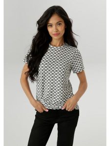 Aniston Koszulka w kolorze antracytowo-białym rozmiar: 42. Czarne bluzki Aniston, bez wzorów, bez kołnierzyka, bez ramiączek. Za 56,79 zł.