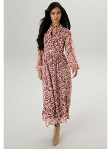 Aniston Sukienka w kolorze beżowo-czerwonym rozmiar: 48. Brązowe sukienki Aniston, bez wzorów, bez kołnierzyka, bez ramiączek, maxi. Za 104,99 zł.