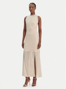 Guess Sukienka koktajlowa W6GK16 K2953 Beżowy Slim Fit. Brązowe sukienki Guess, na lato, xl, z aplikacjami, z syntetyku, bez kołnierzyka, bez ramiączek. Za 643,99 zł.