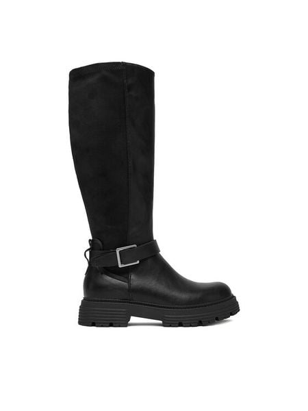 JENNY Kozaki CEO-WS6211-10 Czarny. Czarne kozaki Jenny, bez wzorów, z materiału, bez obcasa, na płaskiej podeszwie, bez zapięcia. Za 219,99 zł.