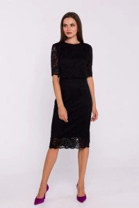 Sukienka koronkowa czarna elegancka ołówkowa dwuczęściowa. Czarne sukienki Stylove, na imprezę, m, bez wzorów, z koronki, eleganckie, bez kołnierzyka, bez ramiączek, mini, dopasowane. Za 509,00 zł.