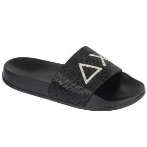 Klapki na basen damskie, Slippers Strass Logo. Czarne klapki SUN68, bez wzorów, bez obcasa. Za 169,90 zł.