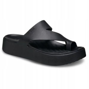 Klapki Dla Dorosłych Crocs Getaway Platform Toe Loop. Czarne klapki Crocs, bez wzorów, z materiału, bez obcasa. Za 199,99 zł.