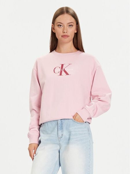 Calvin Klein Jeans Bluza Monologo LV047B234G Różowy Relaxed Fit. Czerwone bluzy Calvin Klein Jeans, s, bez wzorów, z bawełny, bez kaptura. Za 239,99 zł.