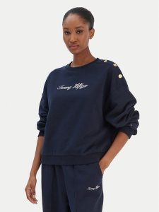 Tommy Hilfiger Bluza Script WW0WW48783 Granatowy Relaxed Fit. Niebieskie bluzy TOMMY HILFIGER, xs, bez wzorów, z bawełny, bez kaptura. Za 393,99 zł.