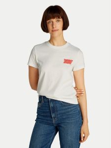 Tommy Jeans T-Shirt Bubble DW0DW21338 Biały Regular Fit. Białe t-shirty Tommy Jeans, s, bez wzorów, z bawełny, bez kołnierzyka, bez ramiączek. Za 129,99 zł.