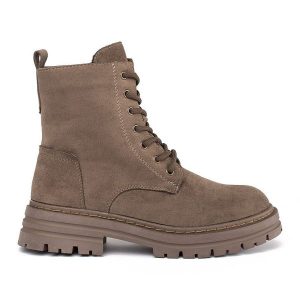 Brązowe sznurowane workery damskie Sergio Leone. Brązowe botki na jesień, bez wzorów, bez obcasa, bez zapięcia. Za 245,97 zł.